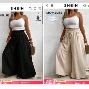 SHEIN Black and Cream Wide-Leg Pants Set